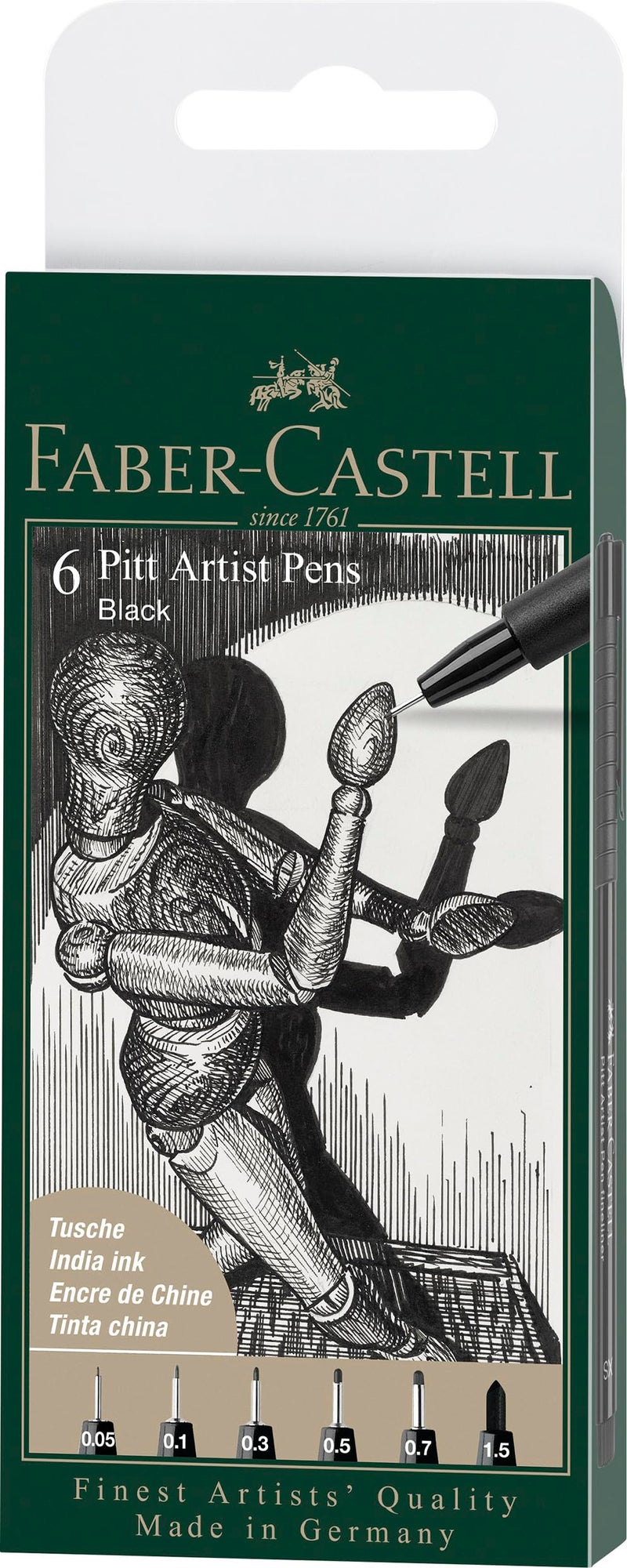 Faber-Castell F167116 Pitt Artist Pen Wallet of 6 with Assorted Tips - Black - Image 1